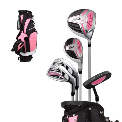 Precise XD-J Kids Golf Clubs Set – Boys’ & Girls’ Junior Golf Set with Lightweight Graphite Shafts, Hybrid, Putter & Stand Bag - Pink Ages 6-8 – Right-Handed