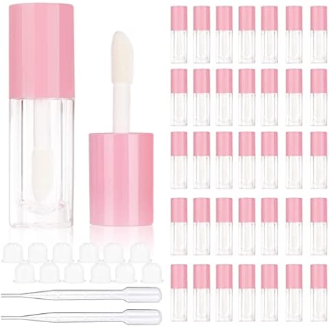 COSIDEA 30pcs Pink Empty 6ml 0.2oz Lip Gloss Tubes with Big Doe Foot Wand,Round Lipgloss Containers,Concealer Tube Cosmetic Packing Container Bulk Wholesale Cover