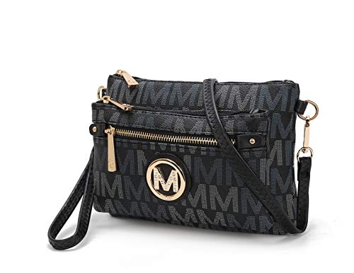 Bolsa tiracolo Mia K Collection para mulheres – Alça ajustável – Bolsa carteiro de couro PU com design cruzado, Preto, Small