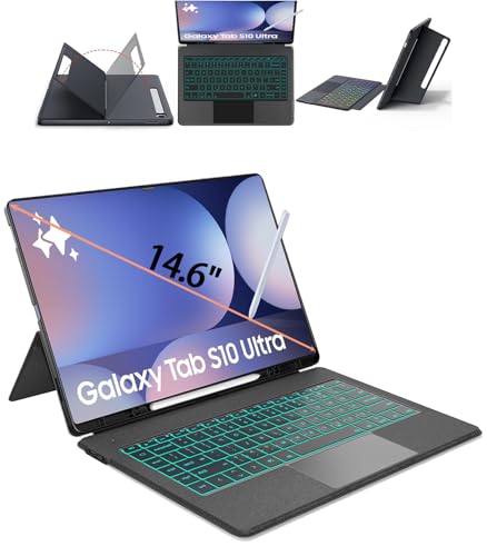 Image of for Samsung Galaxy Tab S10 Ultra Keyboard Case 14.6 inch, S Pen Holder, 7 Color Backlit Keyboard with Trackpad Detachable Sleeve Cover with Adjustable Viewing Angle Stand for Tablet S9 Ultra