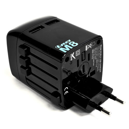 Travel Plug Adapter International World Wide Use with Dual USB Charger - Works