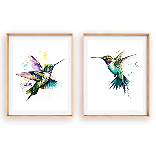 Hummingbird Wall Art Poster - Watercolor Hummingbird Decor Bird Art - Hummingbird Art Bird Pictures Wall Decor - Watercolor Bird Wall Decor - Hummingbird Bathroom Colorful Bird Decor - Hummingbird Wall Decor Watercolor Posters - Bird Poster Hummingbird Images - Bird Painting Hummingbird Print - Set Of 2 11X14 Unframed #TOP6