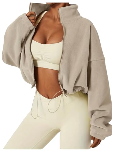 GORGLITTER Women's Zip Up Oversized Cropped Sweatshirt Fleece Long Sleeve Zipper Workout Sweatshirt 2025