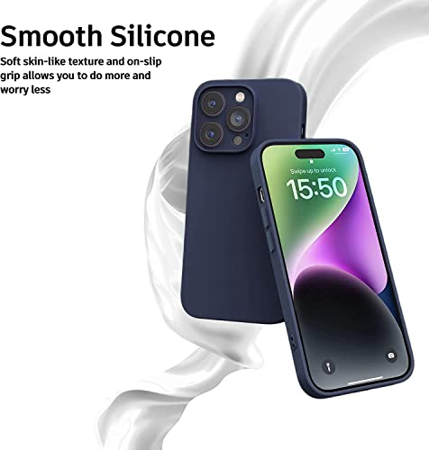 Image of Elzzi Microfiber Square Candy Case Compatible for iPhone 14 PRO MAX, Shockproof Slim Back Cover Liquid Silicone Case -Forest Green (Navy Blue)