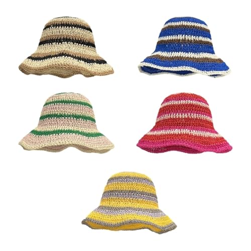 Girl Woman Weaving Hat Rainbow Color Seaside Sunshades Hat for Summer for Travel Beach Vacation(Green)2