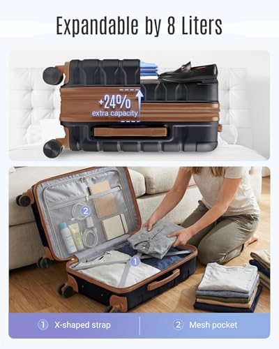 Image of LIGHT FLIGHT Carry On Luggage 22x14x9 Airline Approved, Expandable Carry On Suitcases with Wheels, Lightweight Luggage, Durable Hard Shell 20 Inch Rolling Suit Case for Men Women Travel Black /Brown