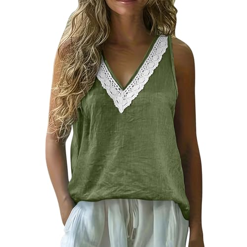 GMQWRK Style 04 Weste für Damen, V-Ausschnitt, ärmelloses Hemd, einfarbig, lässig, locker, leichte Sommerwesten, atmungsaktiv, dehnbar, Tank-Top, bequem, breiter Riemen, Camisole, armee-grün, M