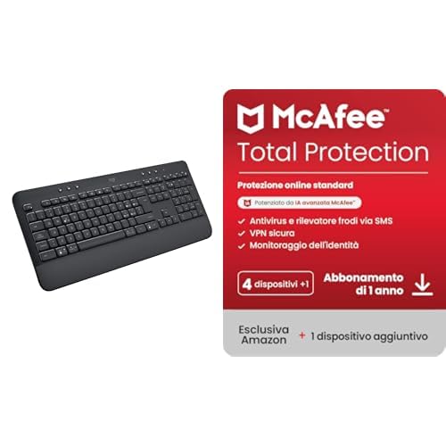 Logitech Signature K650 | Bluetooth, Logibolt USB | Italiano QWERTY - Grigio + McAfee Total | 4 + 1 Dispositivo | 12 mesi, download digitale