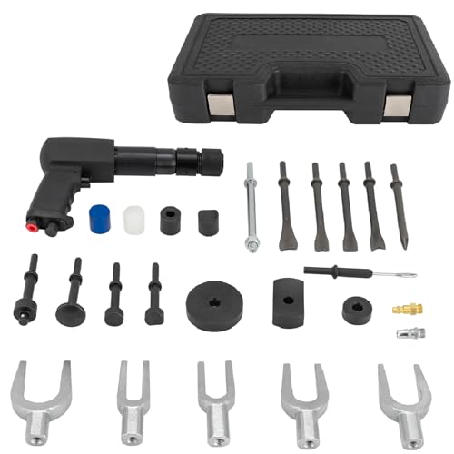 Pneumatic Air Hammer Kit with 25pcs Tool Plus Kit, Multifunctional Pneumatic Hammer Set, Air Hammer Piece Chisel Set, Iron Sleeve Removal Tool with Carrying Case, 2100BPM, 90psi