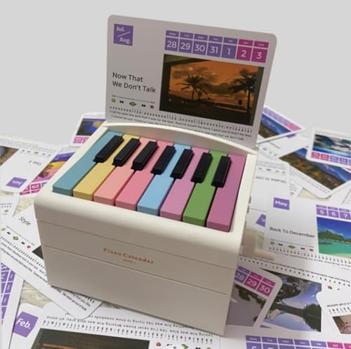 Binwat Calendario de piano 2025 para reproducir, calendario de escritorio recargable por USB, letra de música, mini piano con 52 partituras de música simplificadas en 27 tarjetas, gran regalo de