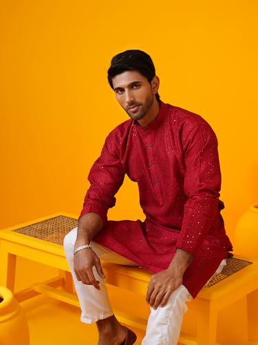 Image of SOJANYA (Since 1958 Men's Silk Bend Krochet Thread Embroidered Kurta with White Pyjama