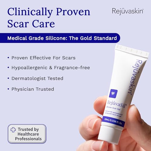 Rejuvaskin RejuvaSil Silicone Scar Gel, Scar Treatment for Surgical Scars, Burns, Keloids, Acne Scars on Face & Body, 0.33 ounce