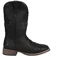 ROPER Women's Kennedy Glitter Tooled Inlay Square Toe Cowboy Boots Western, Black, 7 UK