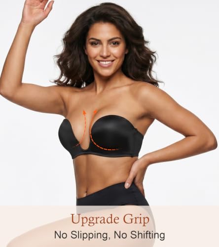 Image of Lemorosy Women's Deep V Plunge Red Carpet Convertible Push Up Strapless Padded Bra -Low Cut Sexy U Shaped