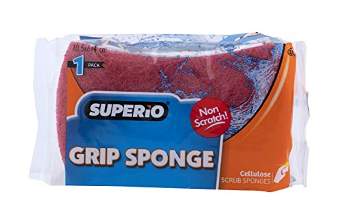 Image of Non-Scratch Scrub Sponge with A Comfortable Grip, Heavy Duty Duel Sided Kitchen Scrubber Sponge Cellulose Scrub Sponge, Scratch Free, with Scouring Pad Set, 1 Sponge,Red /Pink