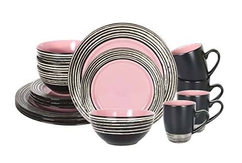 HomeVss, Stoneware Handcrafted Tree Bark Effected Glaze Dinnerware Set (Rose, Service for 4-16pc Set)