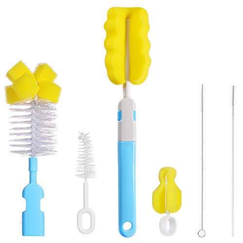 BESLIME Cepillo Para Biberones-Kit de Limpiador de Cepillo de Botella Cepillo de Pezón de Bebé Cepillo de Paja,6 en 1 Kit de limpiador de cepillo de botella