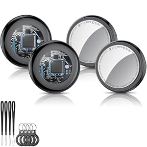 Air Tag (Black) 4-Pack, Bluetooth Tracker Work with Apple Find My (iOS Only), Key Finder and Item Locator Smart Tag with Protective Case/Key Ring/Lanyard, Tracker Tag for Keys/Luggage/Wallet, etc.