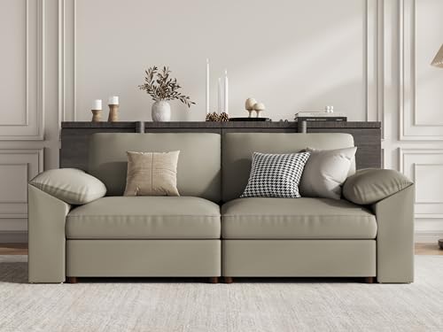 Image of EASE MOOSE Loveseat Sofa for Living Room,Oversized Deep Seat Modular Sectional,Modern Comfy 2 Seater Sofas,Scratch Resistant Faux Leather Couch for Small Spaces, Light Grey
