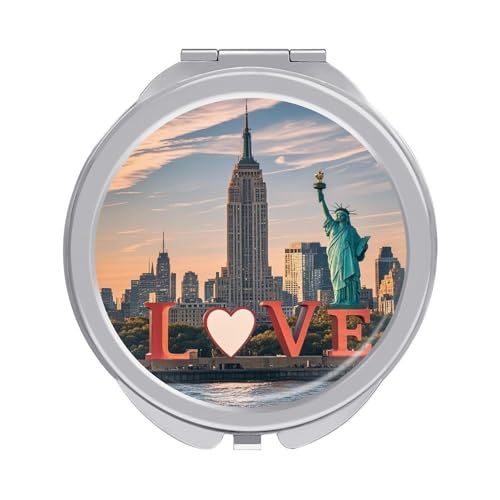 FekiLoot Love from New York Makeup Mirror Portable Ultra Slim Pocket Mirror Folding Handheld Travel Mirrors Compact Mini Round Beauty Mirrors for Home Camping