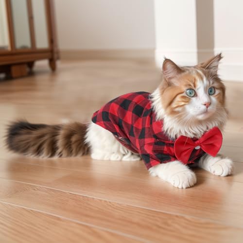 Tongcloud 2 Pack Plaid Dog Shirts Plaid Puppy Cat Shirt Dog Shirts Plaid Puppy Shirts for Small Dogs Cats Birthday Party and Holiday(Red and Blue, Medium) - Image 6