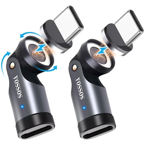 Yossos USB C Magnetic Adapter 240W[2 Pack] 90 Degree Type C Magnetic Charging Cable Right Angle 180 & 360 Degree Rotating Connector Tips for Phone Pad Samsung LG Google