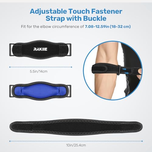 Image of Rakiie Elbow Brace for Tendonitis, Adjustable Golf and Tennis Elbow Relief for Men and Women (1, Dark Blue-1 Pack)