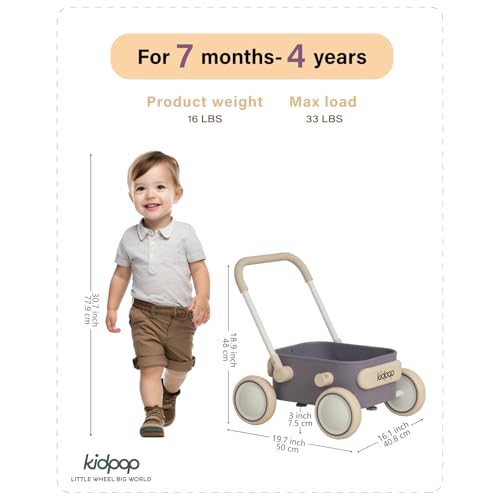 Image of Kidpop PULA 2-in-1 Push and Pull-Along Wagon, Baby Push Walker for First Learner from 7 Month to 4 Year, One Year Birthday Gifts, Sturdy and Safe, Indoors and Outdoors (Purple)