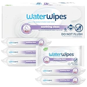 WaterWipes Soothing Clean Baby Wipes, 99{b13794532221bd7716b1630afd9d7d94fcba1925a8b0df34bdffa89758f7d763} Water-Based Formula with Botanical Extract to Soothe & Protect Skin, Unscented & Hypoallergenic, 360 Count (6 Packs)