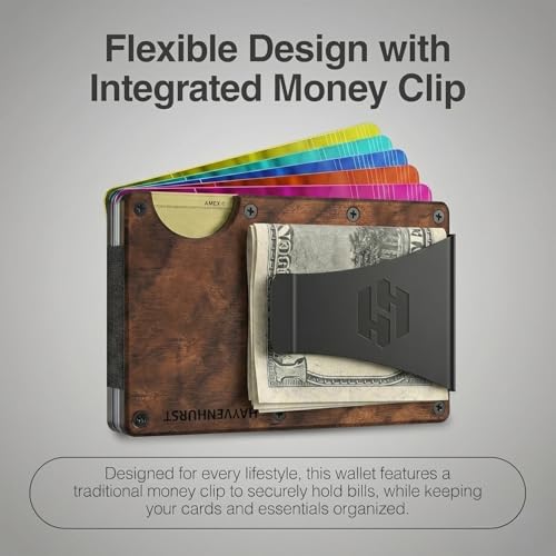 Image of Hayvenhurst Wallet for Men - Slim RFID Blocking Metal Wallet with Money Clip, Minimalist Front Pocket Credit Card Holder, Small Mens Wallet