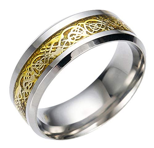 8mm Dragon Pattern Wedding Stainless Steel Band Rings