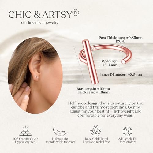Image of CHIC & ARTSY 925 Sterling Silver Half Hoop Earrings for Women, Small Huggie Hoops Set with Ball Bar Star Moon Cross & Pearl, Lightweight Comfort Fit Everyday & Sleep Earrings