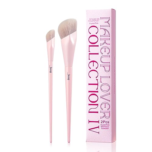 Jessup Brocha para Base y Brocha Correctora, Juego Brochas Maquillaje Rosa, 2pcs Pinceles Maquillaje Facial para Base,Polvo,Crema Líquida Pinceles de Cara,Sintéticas Primera Calidad, T497