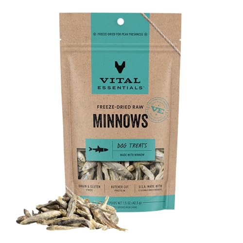 Image of Vital Essentials Freeze Dried Minnows Dog Treats, 1.5 oz Bag | Single Ingredient 100% Minnow, Premium Quality Protein, Grain-Free Treats, USA Made with U.S. & Globally Sourced Ingredients