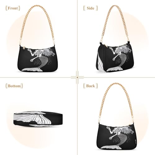 Mermaid Skull Shoulder Bag for Women, Handbag with Chain Strap, Soft Purse Tote Bag for Ladies3