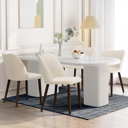 Image of Wooden Dining Chairs Set of 4, Upholstered Kitchen Dining Room Chair, Modern Fabric Farmhouse Dinner Chair for Restaurant & Cafe, Beige