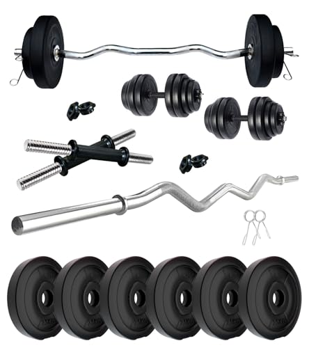 Kore PVC 15 Kg Home Gym Set with One 3 Ft Curl Rod and One Pair Dumbbell Rods, Multicolour