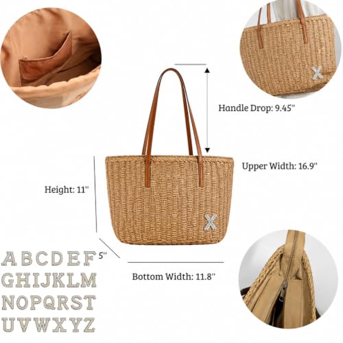Image of YXILEE Straw Bags For Women | M Size Travel Straw Totes Bag Woven Summer Handmade Shoulder Bag Handbag