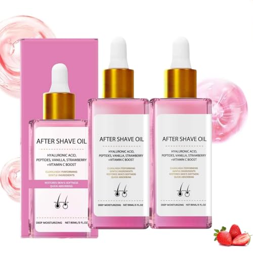 After Shave Oi,Strawberry & Vanilla Scent,Hidrata la piel, Vainilla de Fresa Después de un Aceite de Afeitar Mujeres, Cómodo Truly After Shave Oil Women for Smooth Skin,Calma la piel (2pc, 90ml)