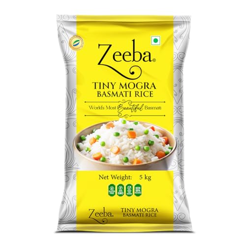 Image of Zeeba Tiny Mogra Basmati Rice 5 Kg, Small Grains with Great Taste, Gut-friendly Rice (Cooked length upto 10mm*)