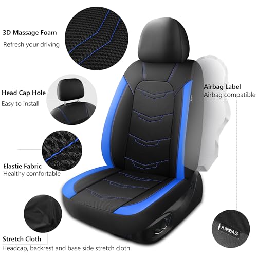 Image of HChengkikz Front Car Seat Cover, Breathable and Sporty (Black + Blue)