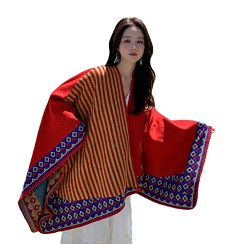 Chinese ethnic style shawl, women's large Pashmina shawl, women's striped diamond checkered color matching scarf shawl