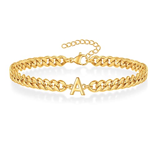 FOCOOG Gold Bracelet for Men - Cuban Link Chain Mens Bracelet with Initial Simple Mens Bracelets for Men Gifts Gold Initial A Bracelets for Men's Jewelry Men's Gifts for Dad Husband Him