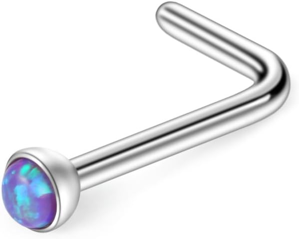 Ruifan 18G 1.5mm 2mm 2.5mm 3mm Jeweled Opal Nose L Shaped Studs Rings Pin 2mm Clear Bioflex Nose Ring Retainer Piercing Jewelry 4-24PCS