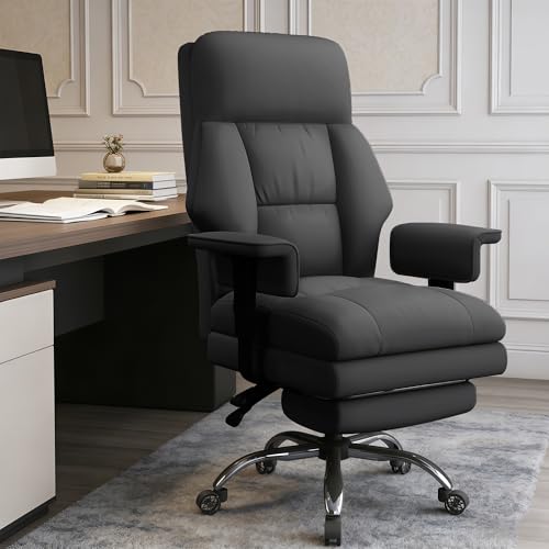 Image of Executive Office Chair with Wheels PU Leather Ergonomic Desk Chairs with Foot Rest High Back Computer Gaming Chairs for Home Office