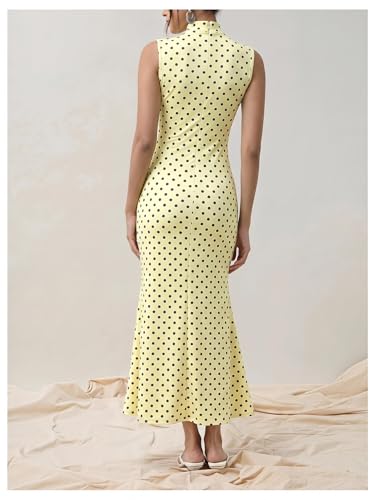 Image of Milumia Women's Polka Dots Maxi Tank Dress Vintage Mock Neck Sleeveless Elegant Long Dresses