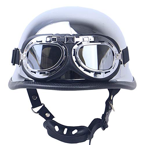 Summer Retro Half-Open Motorcycle Helmet, Electroplating Silver Craft Cruiser German Defence Force Helmet