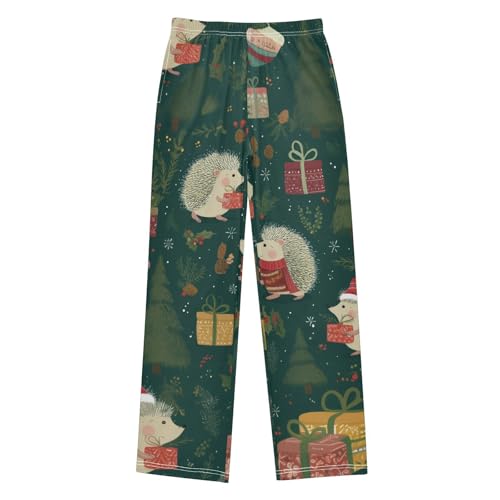 ZZXXB Xmas Hedgehog Tree Boys Long Pants Soft Trousers Elastic Waist Kids Lounge Bottoms with Pockets S-XL
