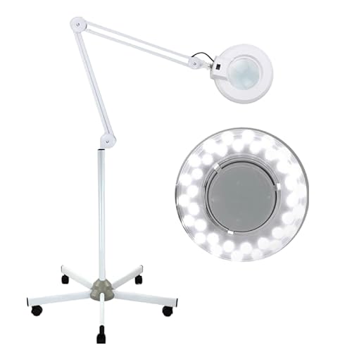 InSyoForeverEC Lámpara de lupa cosmética LED con soporte, 8 dioptrías, luz fría, ajustable, cosmética, lámpara de trabajo, lupa de pie, estudio de belleza en trípode