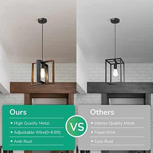 Edishine HHPL08C Farmhouse Pendant Light Fixture, Rustic Hanging Light Fixture With Wood Grain And Black Finish thumb #5